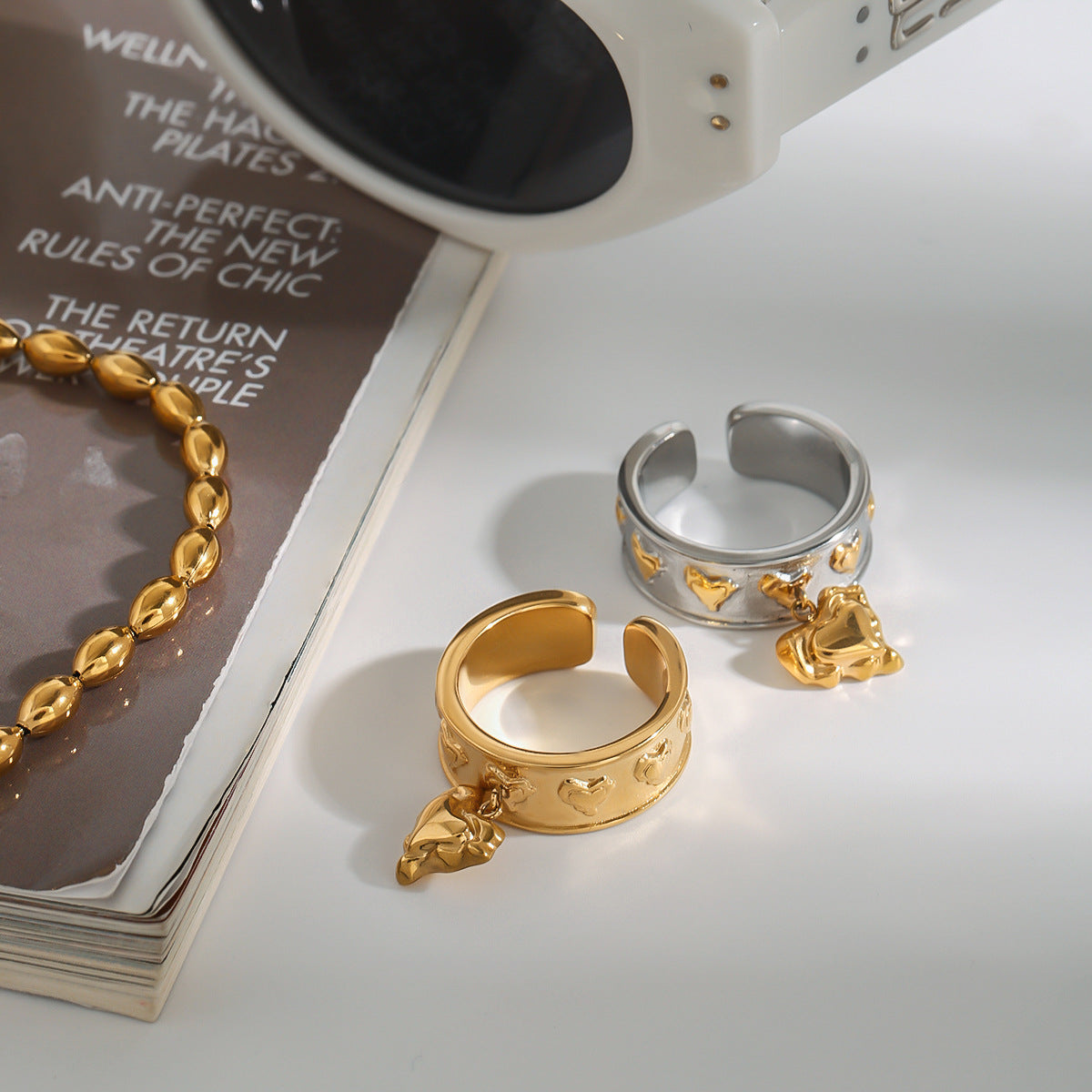 Wholesale 18k gold stainless steel color matching cross asymmetric opening ring