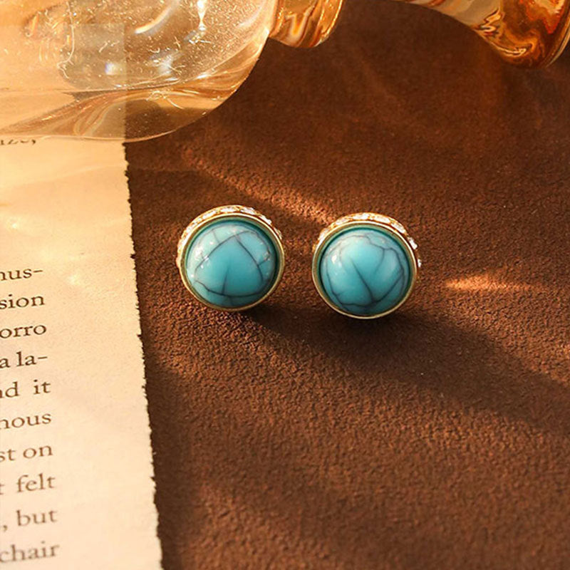 Wholesale Retro Turquoise Earrings,  High-End,  Accessible Luxury,  Niche Earrings,  925 Silver Needle Stud Earrings,  Bohemian Earrings