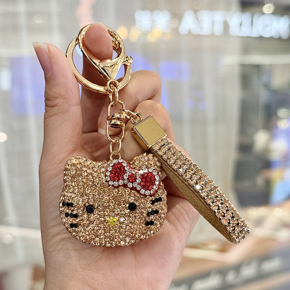 Wholesale Rhinestone Cat Keychain Cute Car Key Accessory Bag Charm For Couples And Lovers
