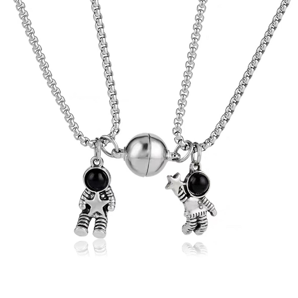 Wholesale Titanium Steel Magnetic Astronaut Couple Necklace