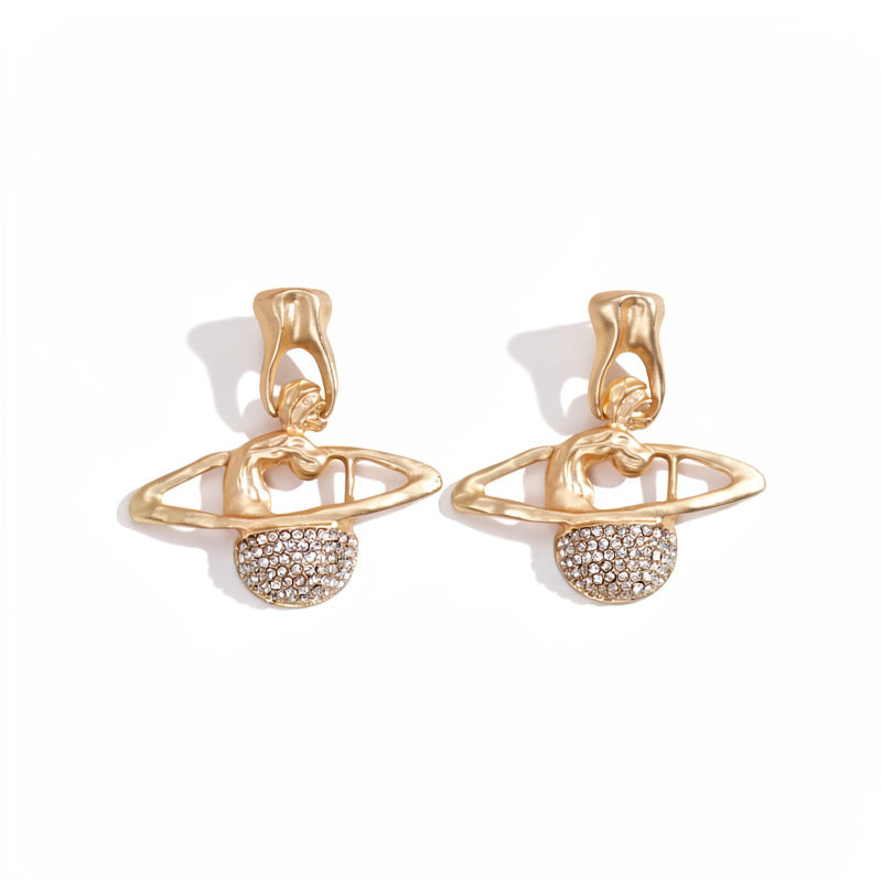 Wholesale Trendy Saturn Star Stud Earrings,  Rhinestone Inlaid Alloy Pierced Earrings for Women,  Fashion Jewelry Gift