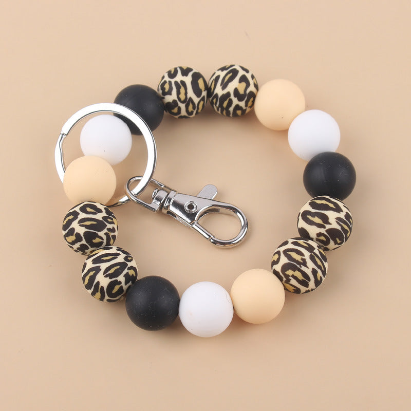Wholesale Cow Pattern Sunflower Pattern Silicone Beaded Wrist Keychain ACC-KC-GuangTian024