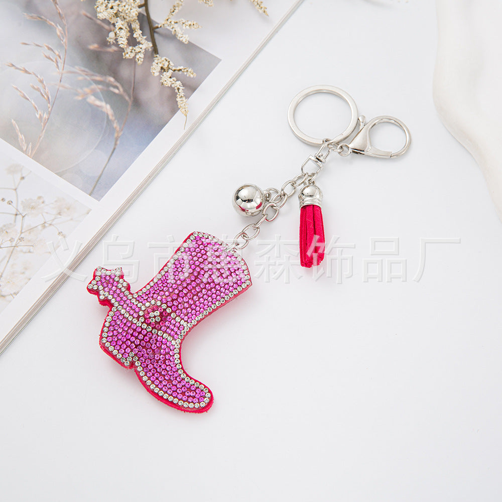 Wholesale 4pcs Zinc alloy rhinestone boot keychain