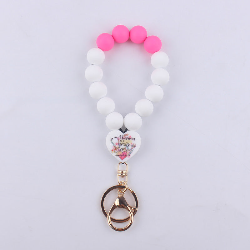 Wholesale Love Teacher Nurse Printed Silicone Beaded Wrist Keychain ACC-KC-GuangTian027