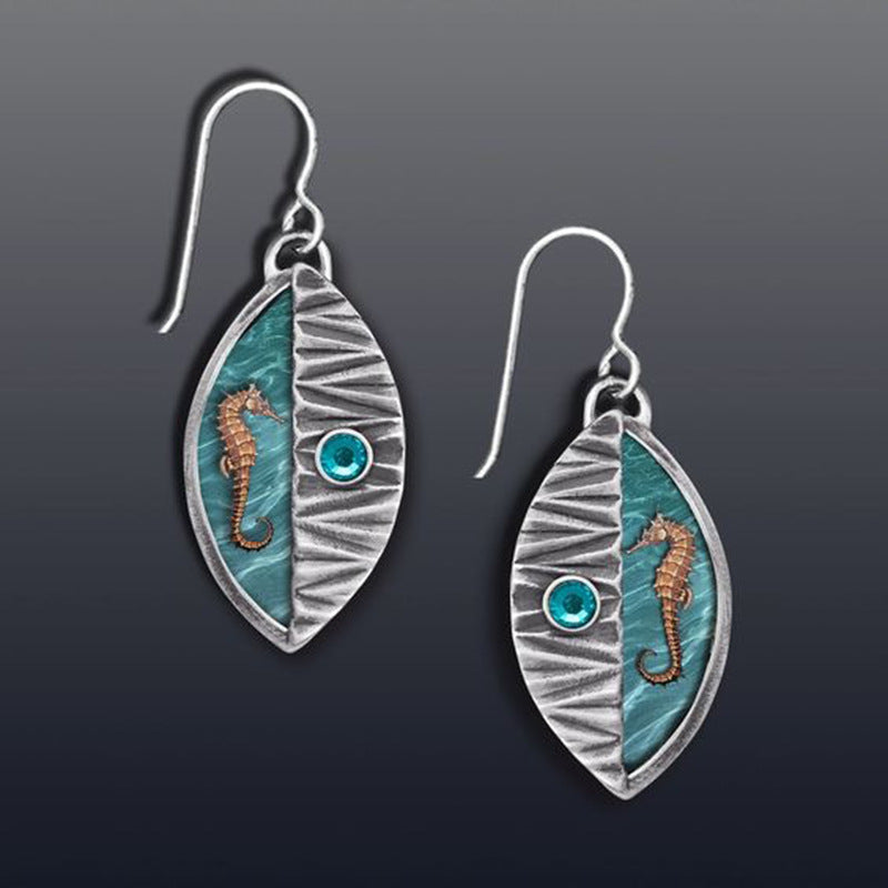 Wholesale  cat pattern geometric earrings  retro rectangular metal inlaid red gem handmade earrings