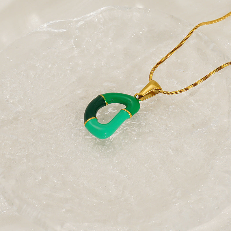 Wholesale Titanium steel oil drop 26 English letter necklace