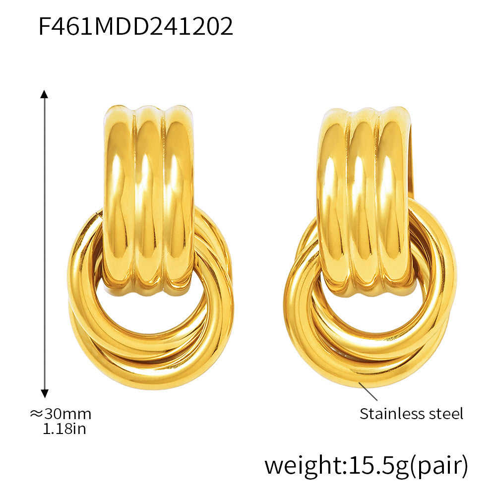 Wholesale Stainless Steel Double Ring C- Shaped Pattern High Glow Earrings