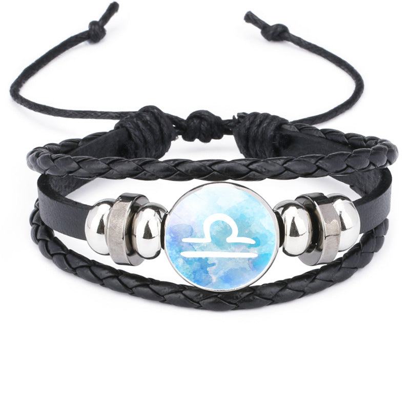 Wholesale  accessories twelve constellation handmade beaded rope leather bracelet