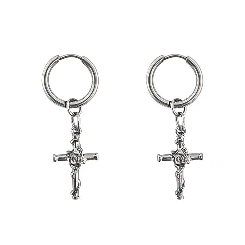Wholesale Titanium Steel Earrings Geometric Cross Design Boutique Resale