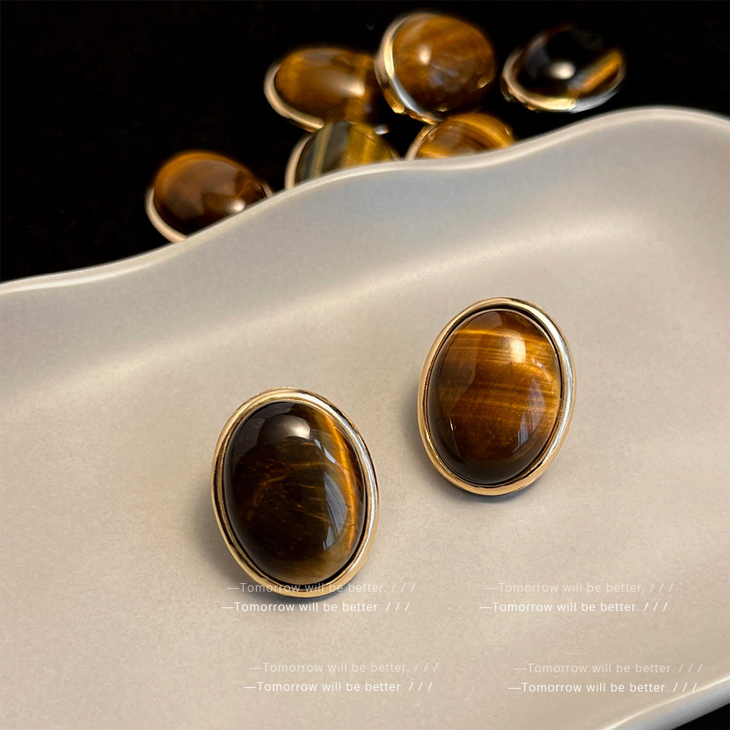 Wholesale Retro Natural Tiger Eye Stone Clavicle Necklace Copper Electroplated Fashion Jewelry Accessory