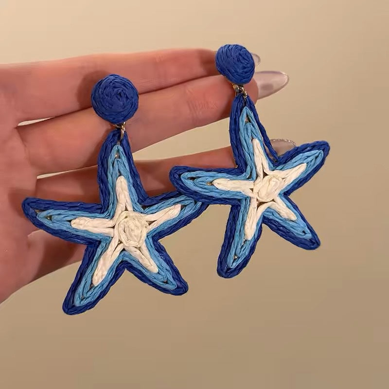 Wholesale Chic Blue Starfish Earrings,  Korean Style Jewelry Accessory for Party Wear or Beach Vacation