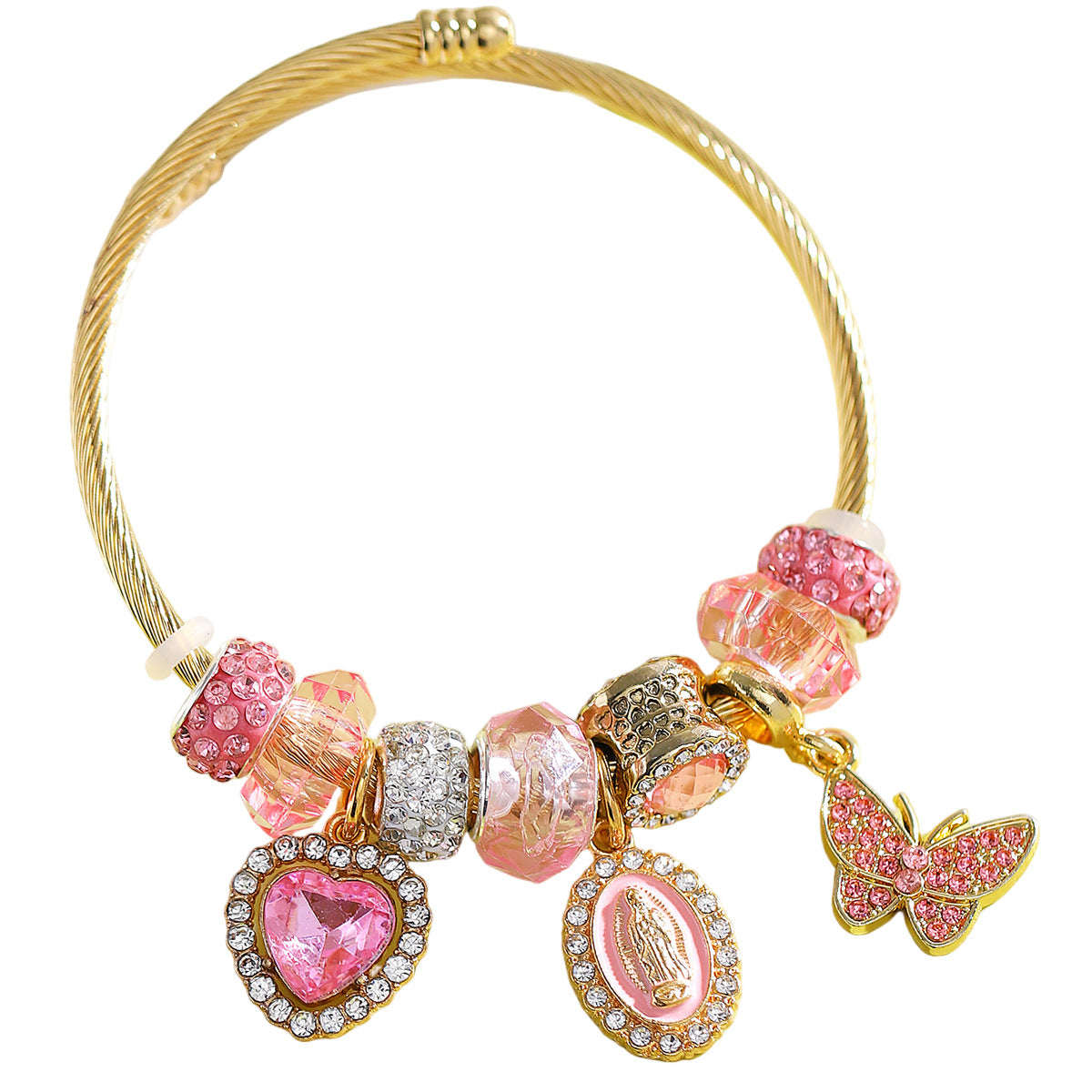 Wholesale Tree Of Life Heart Cross Bangle For Women Gold Tone Resin Bracelet European Style Fashion Jewelry Gift Boutique Resale Accessory
