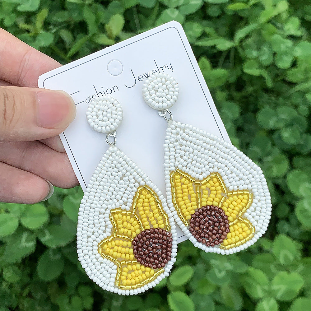 Wholesale Bohemian Daisy Earrings Summer Exaggerated Flower Rice Bead Earrings ACC-ES-ManT023