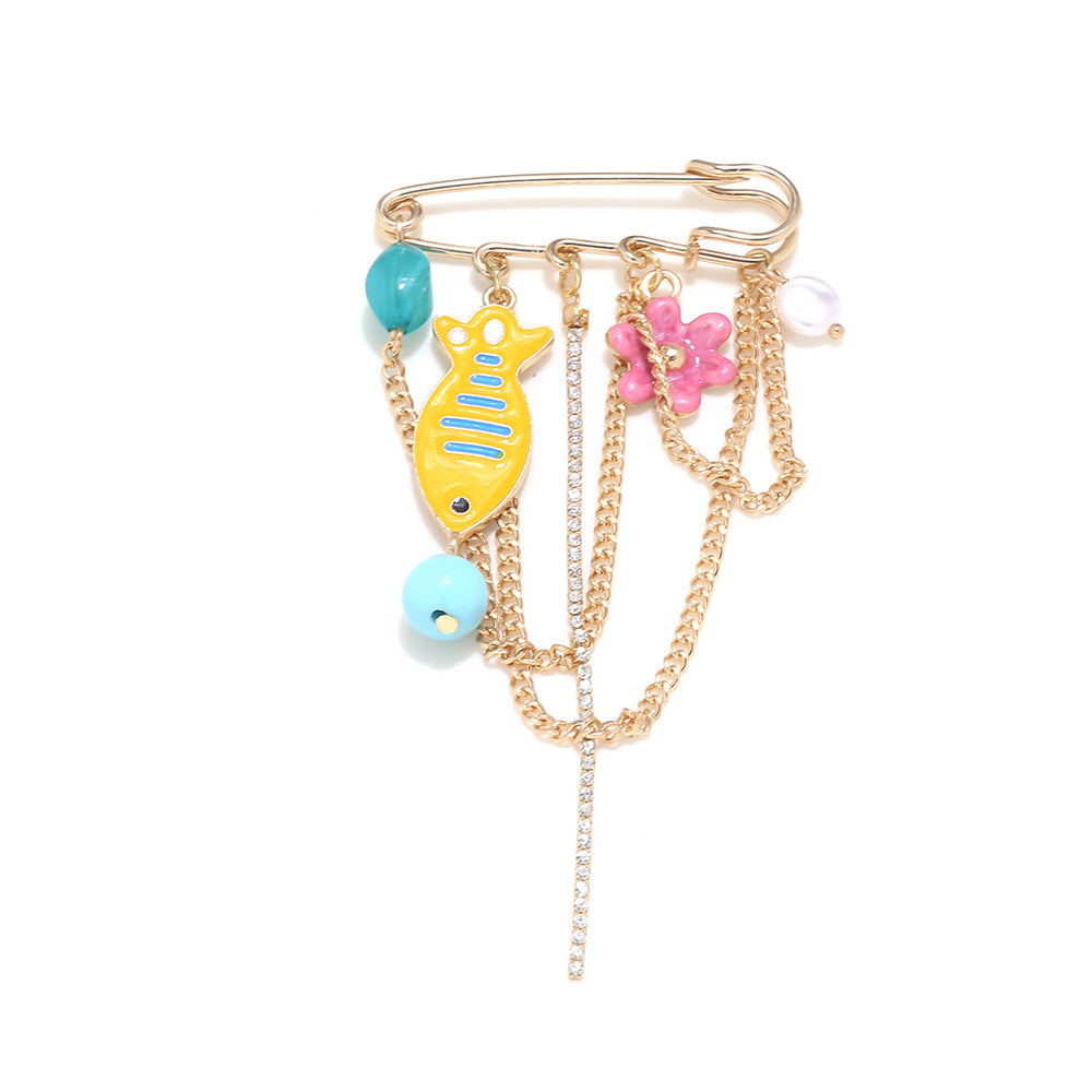 Wholesale Tropical fish and flower brooch marine animal element waistband pin clothing accessory
