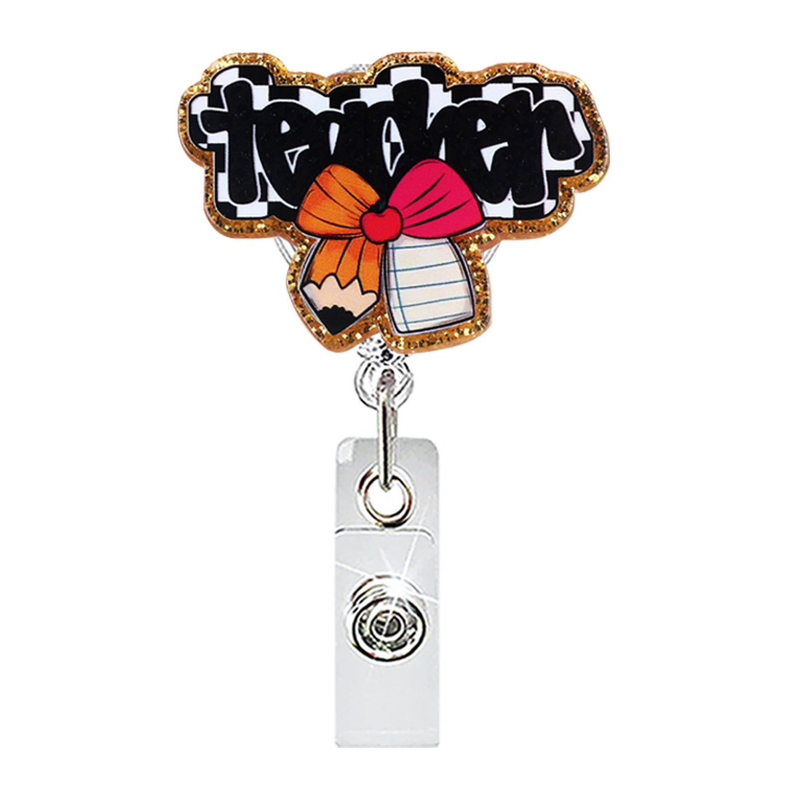 Wholesale Teacher-Themed Retractable Badge Holder,  Abs Plastic,  ID Card and Car Key Accessory