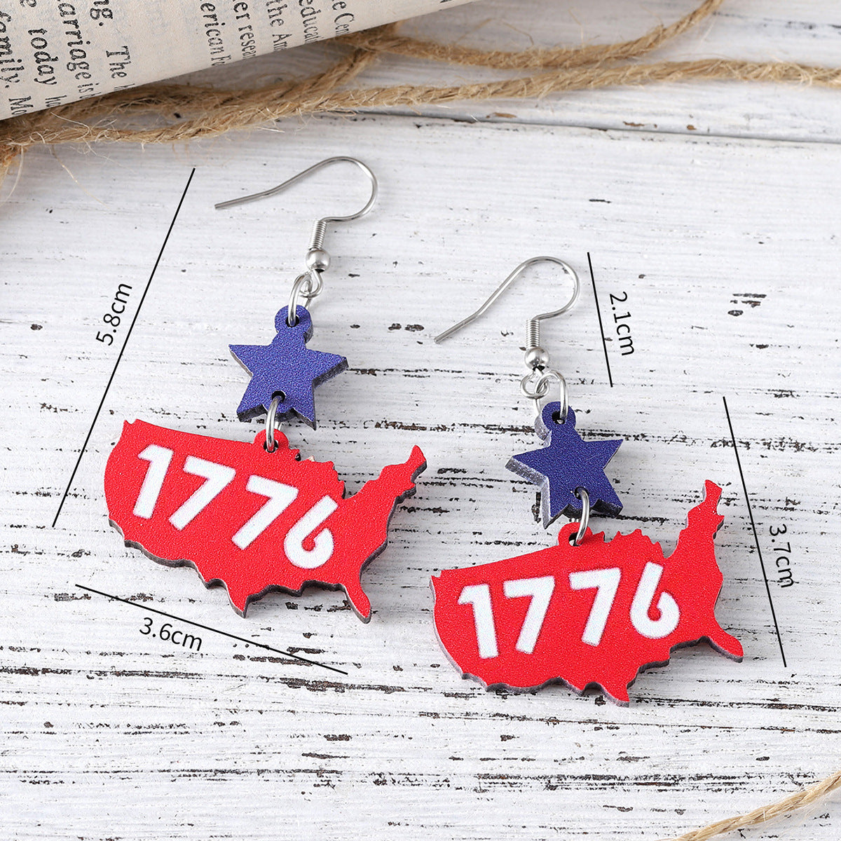 Wholesale Red, White, Blue 1776 Star USA Map Pendant Earrings