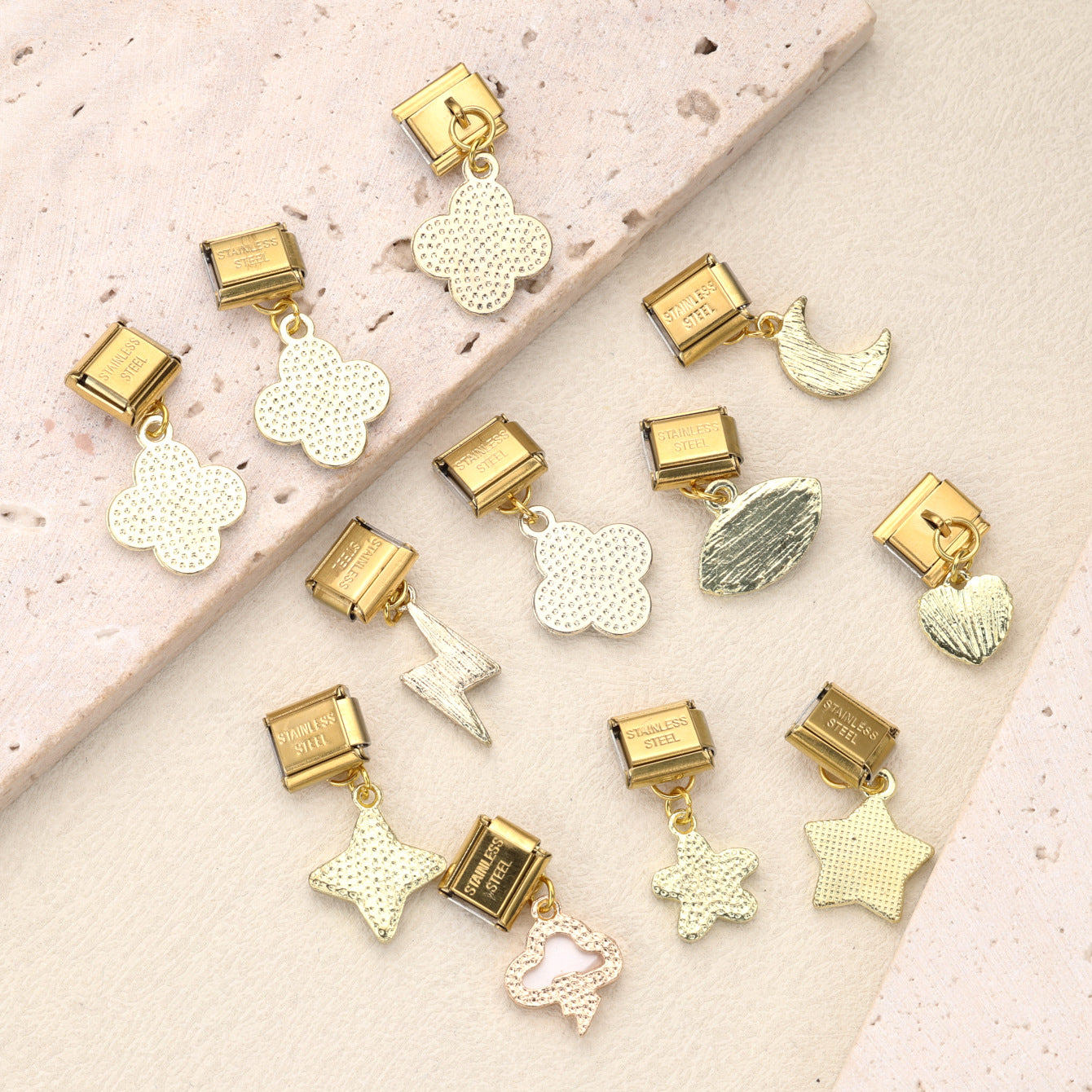 Wholesale 10pcs Italian Charm Bracelet 9mm DIY Splicing Star Moon Four Leaf Clover Stainless Steel Composable Bracelet