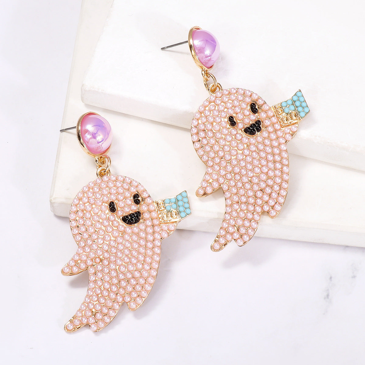 Wholesale Cute Halloween Ghost Diamond Round Bead Earrings ACC-ES-JuJia005