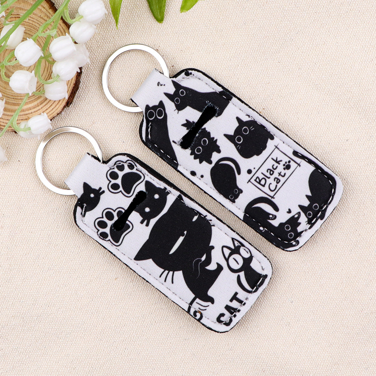 Wholesale 6pcs Cartoon Cat Lipstick Case Keychain