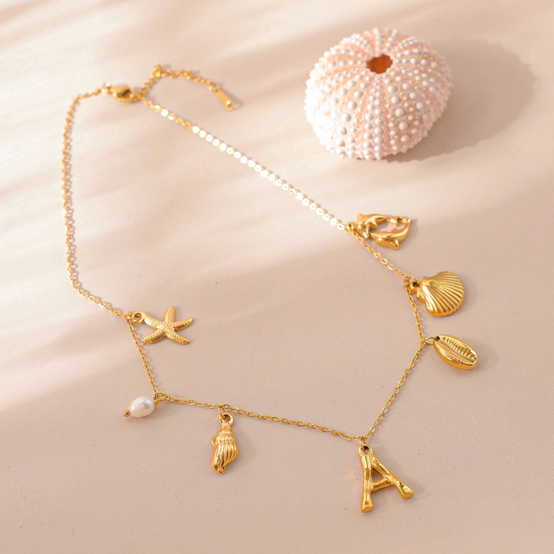 Wholesale 26 Letters Freshwater Pearl Starfish Ocean Series Necklace