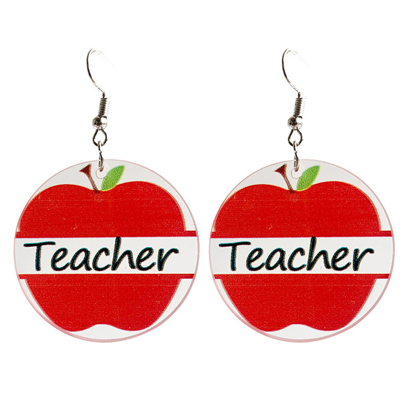 Wholesale Apple Rainbow Pencil Teachers Day Gift Acrylic Earrings ACC-ES-HY013