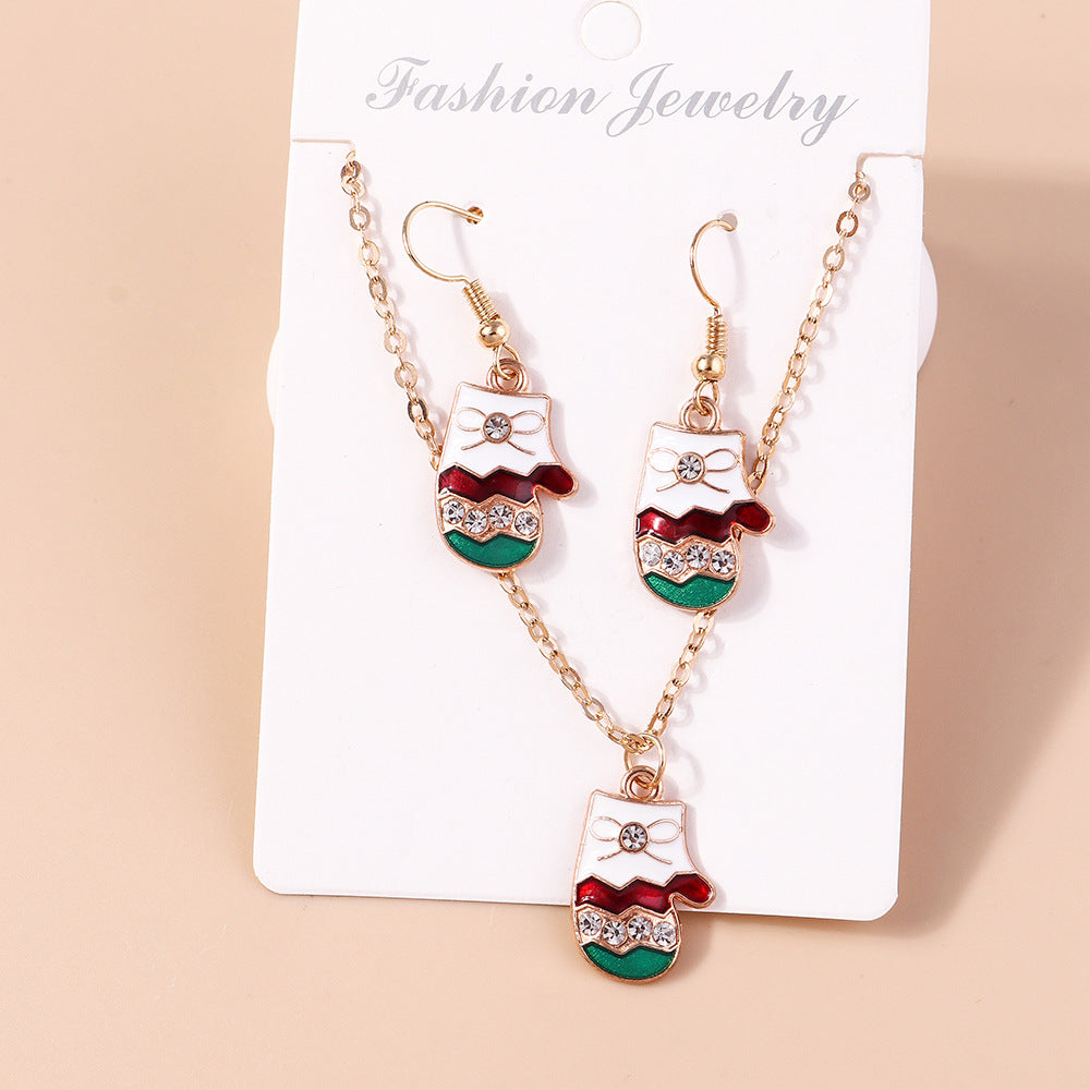 Wholesale Santa Claus Elk Cane Christmas Tree Snowman Necklaces Earrings Set ACC-NE-YueSen005