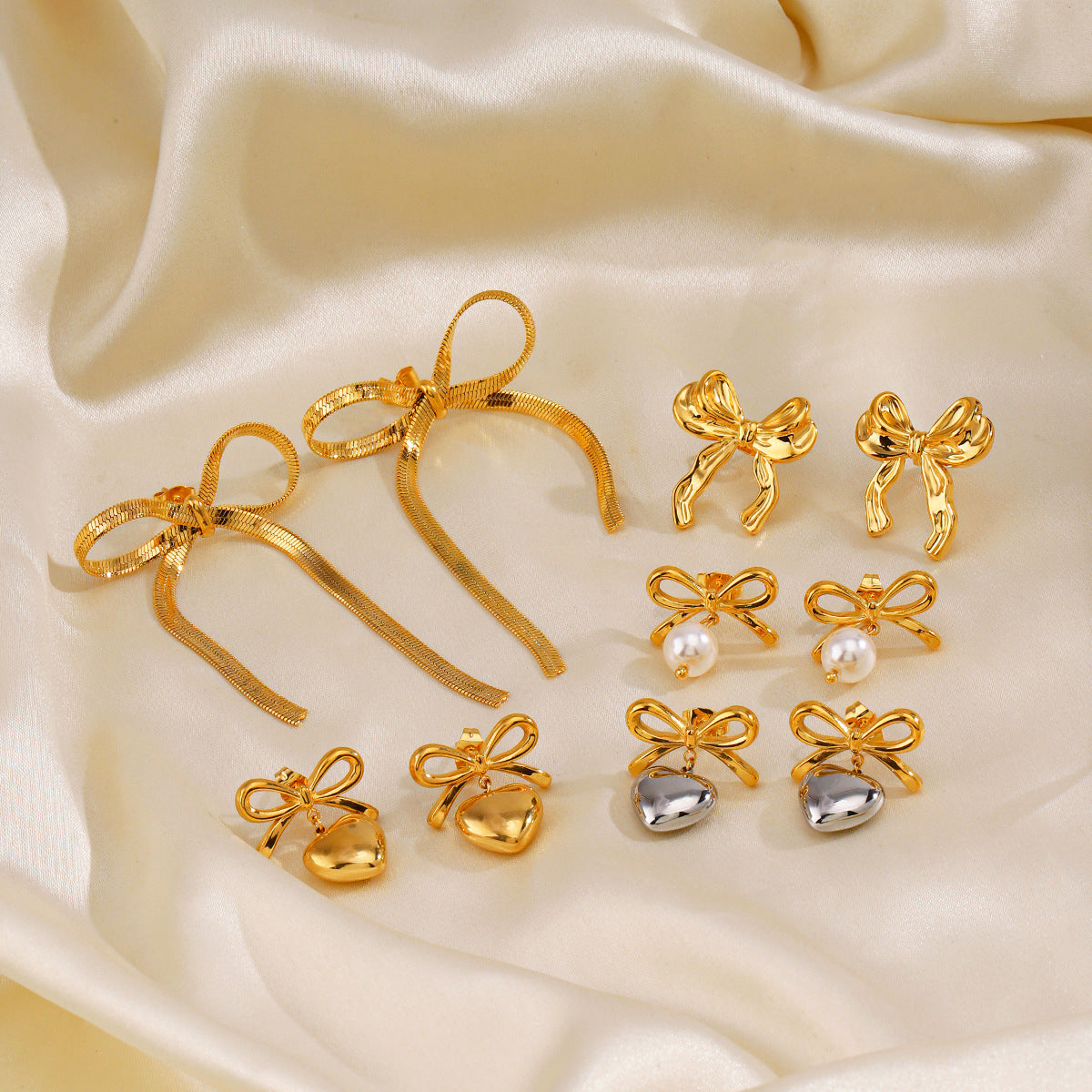 Wholesale Stainless Steel Earrings Bow Earrings Hand-polished 18K Gold-plated Love Earrings ACC-ES-JiaLi002