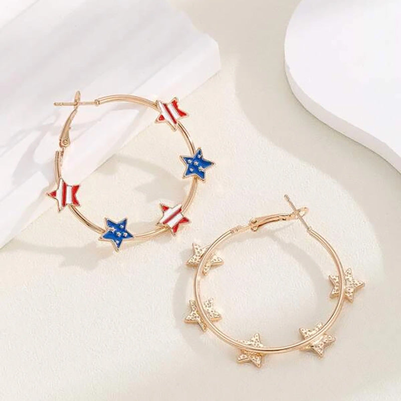 Wholesale  American Independence Day five-pointed star flag drop oil earrings