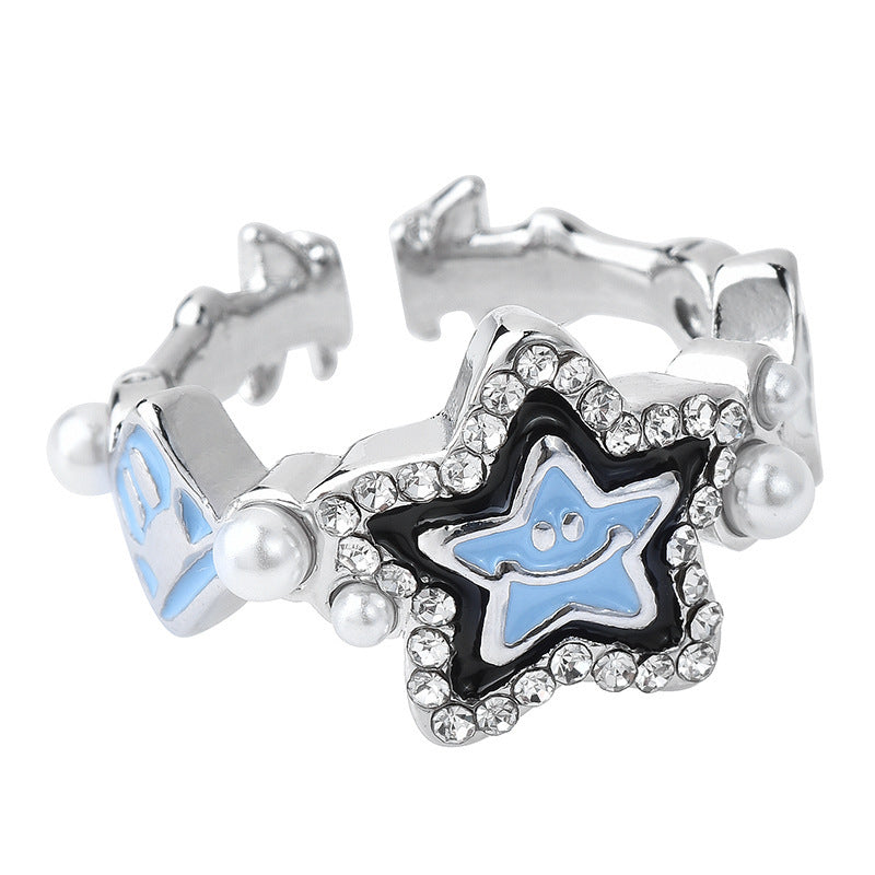 Wholesale Distressed Punk Star Ring Adjustable Open Ring Zinc Alloy Men Women Boutique Jewelry Accessory