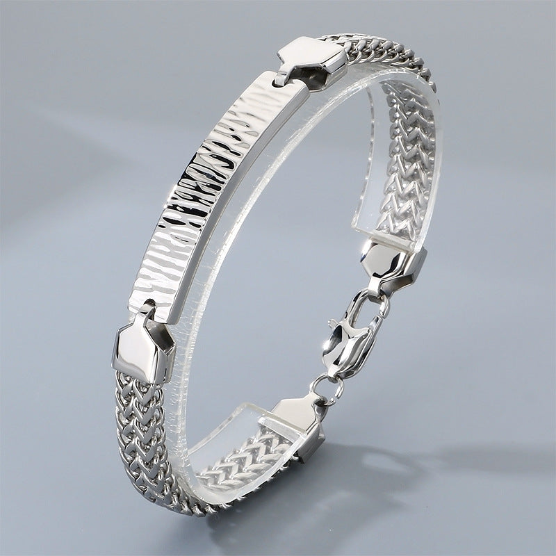 Wholesale Hip-Hop Style Double-Row Stainless Steel Curb Chain Men' s Bracelet with Textured Finish