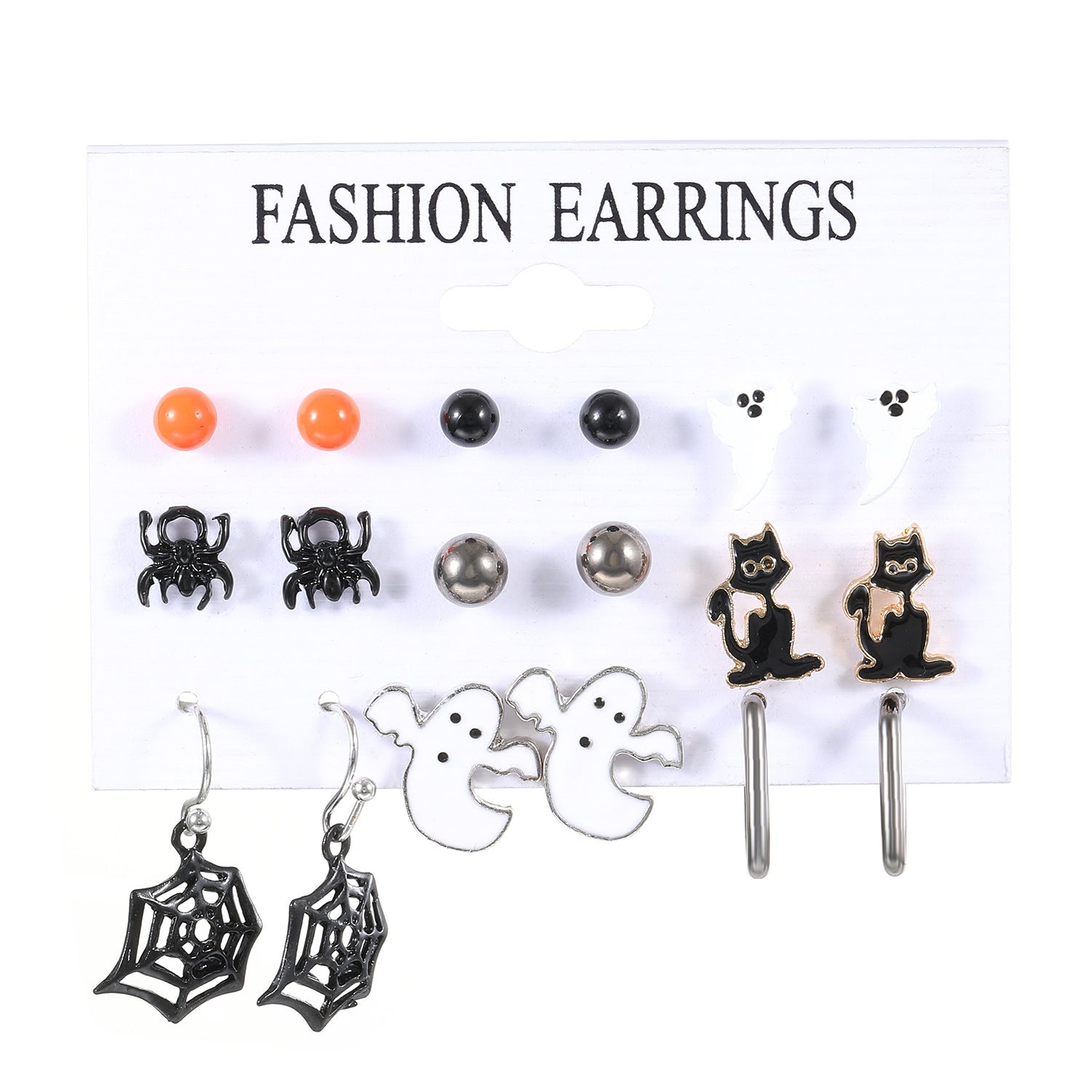 Wholesale Alloy  Earrings 12-Pair Card Pack Crow Witch Pumpkin Skull Design Fashion Accessory
