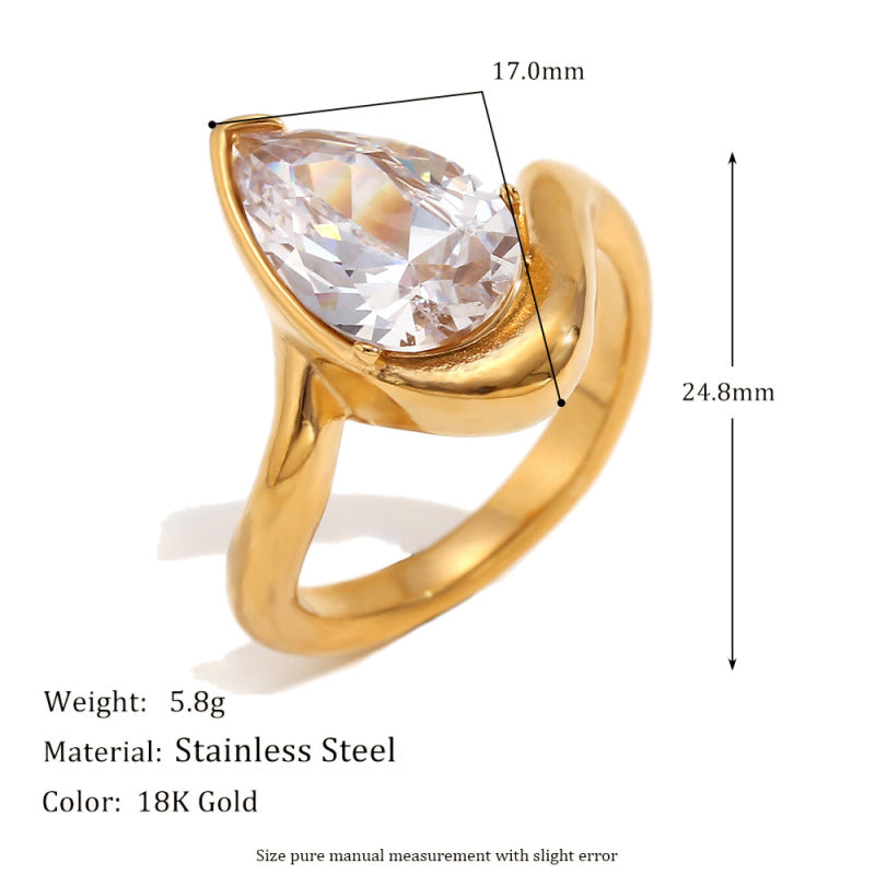 Wholesale Teardrop Marquise Ring,  Stainless Steel Gold Plated Fashion Accessory for Boutique Resale