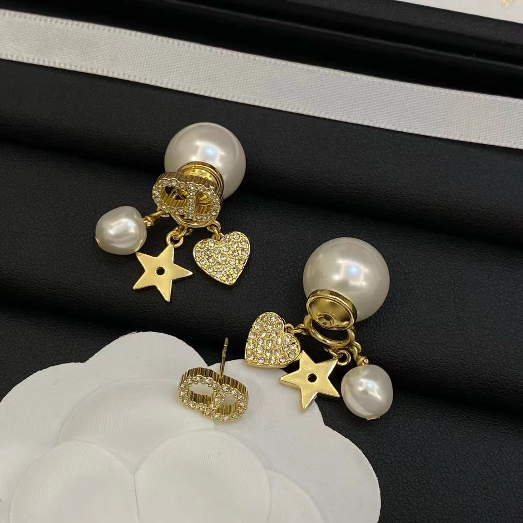 Wholesale Man-made pearl and diamond letter heart earrings ACCVIP