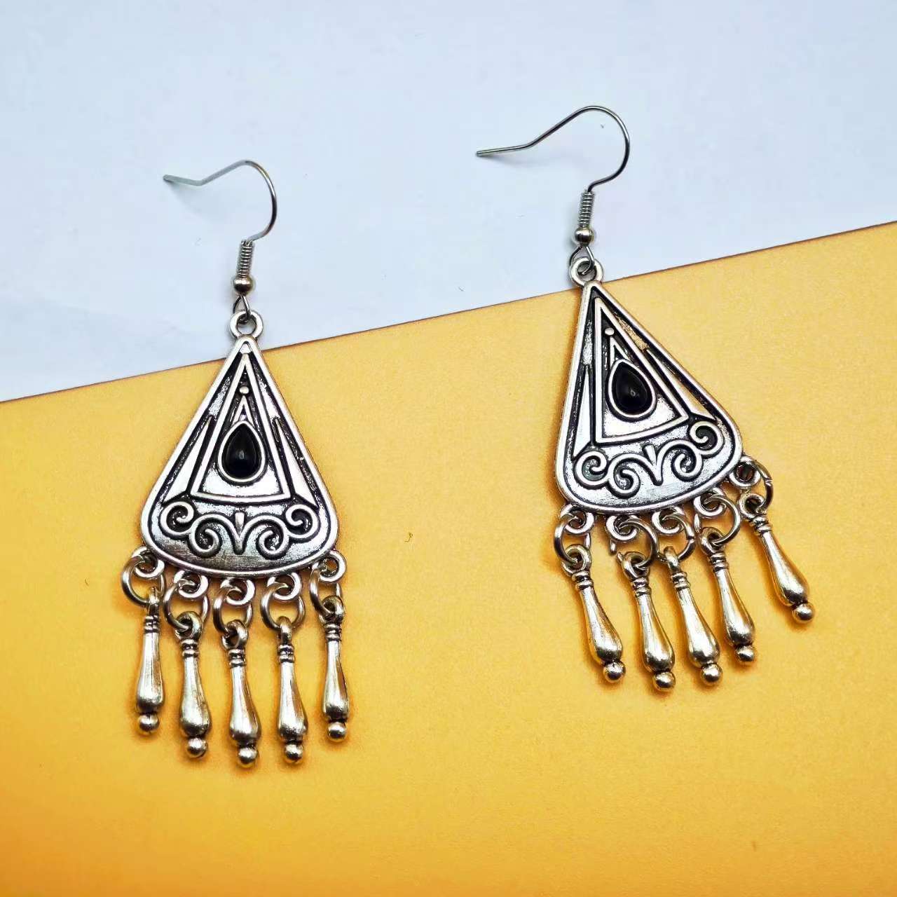 Wholesale Bohemian Style Turquoise Imitation Earrings with Tassel,  Alloy Ethnic Drop Earrings for Party Wear
