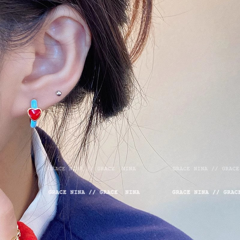 Wholesale Red Glaze Love Ear Buckle Earrings