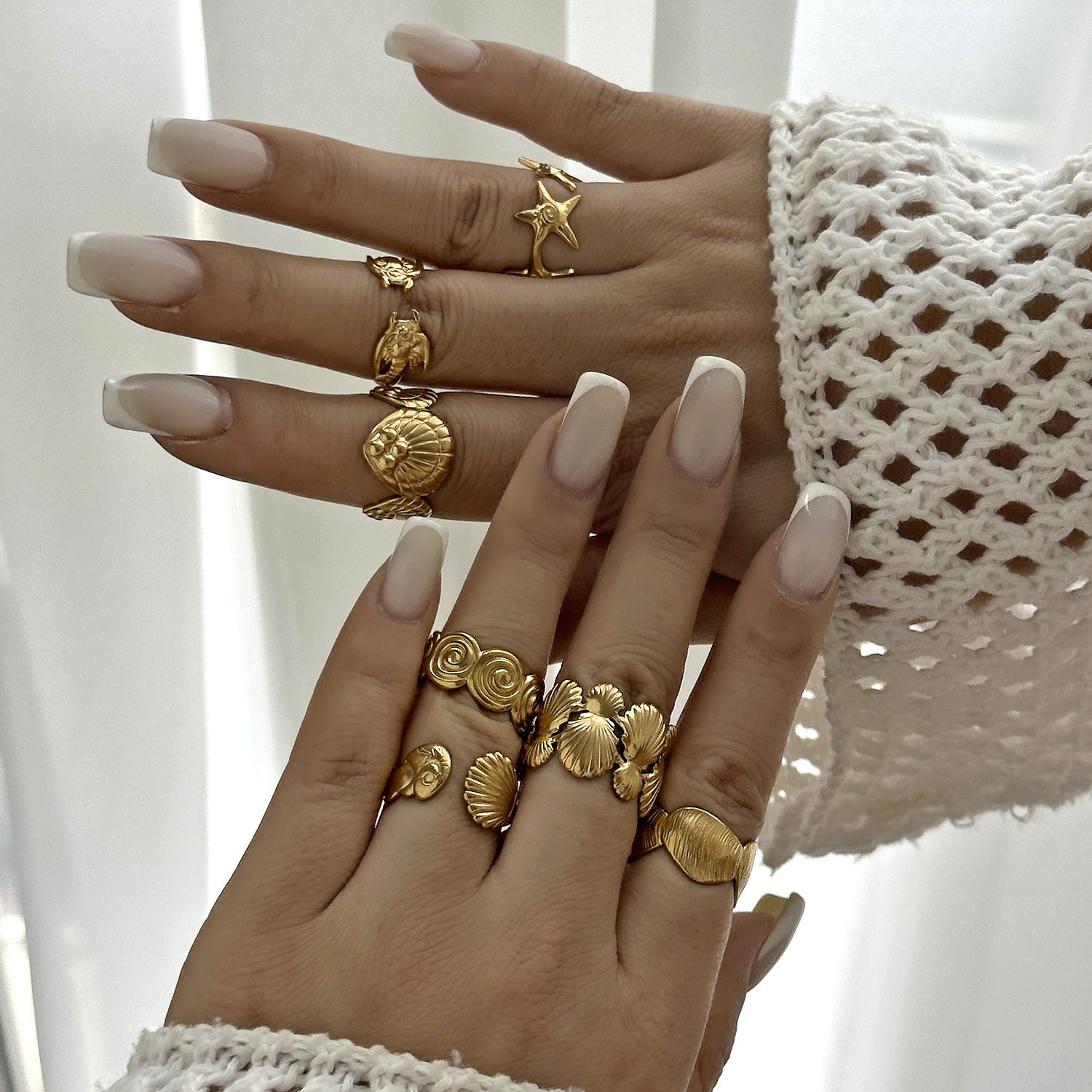 Anello in acciaio inossidabile con fiore di stella marina all'ingrosso