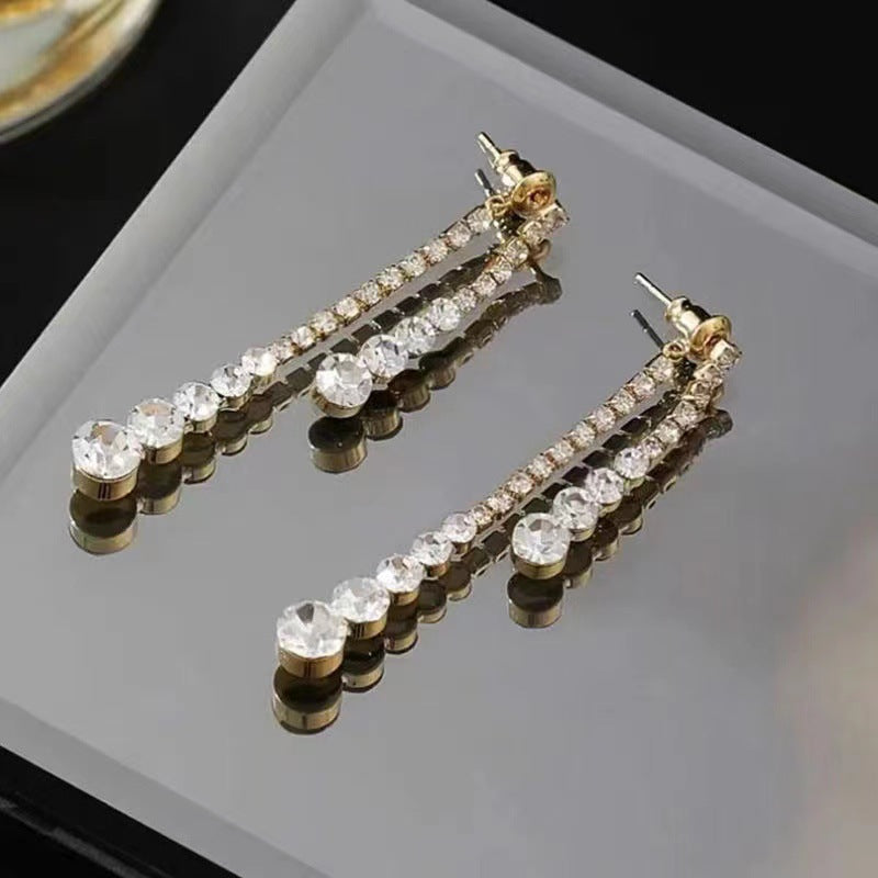 Wholesale Gold Rhinestone Geometric Long Earrings Women Trendy Jewelry Accessory Party Gift