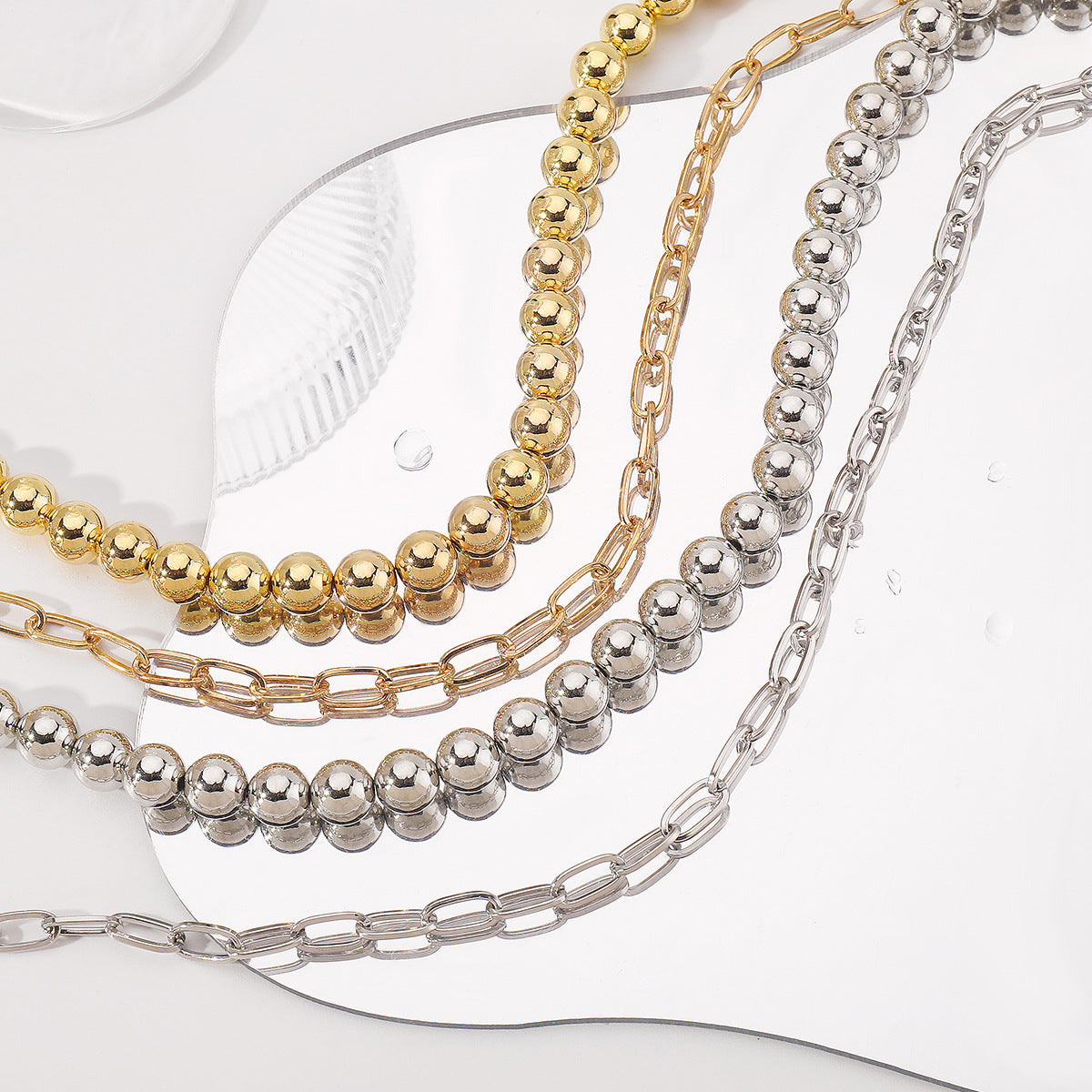 Wholesale Round Bead Chain Stacked Wear Necklace Bracelet suit