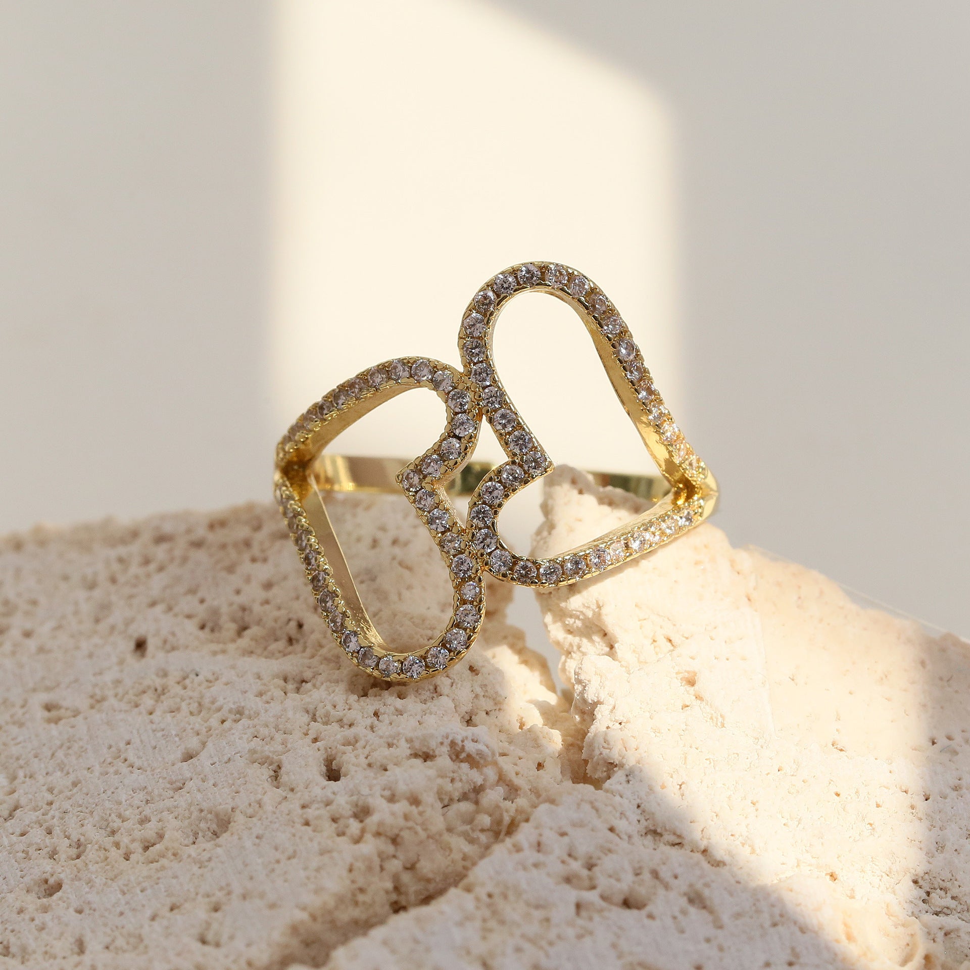 Wholesale Light luxury brass two-tone gold and silver heart-shaped open ring