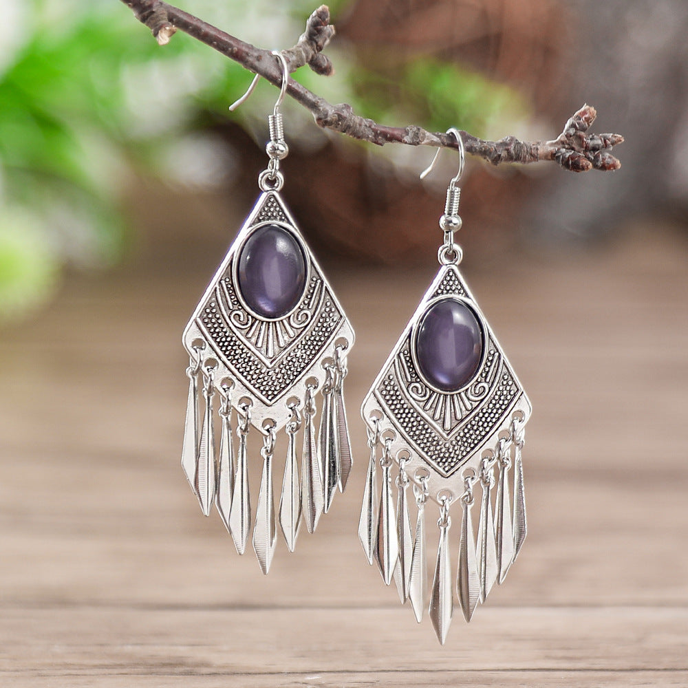 Wholesale Retro Turquoise Tassel Earrings European Style Jewelry Accessory Gift