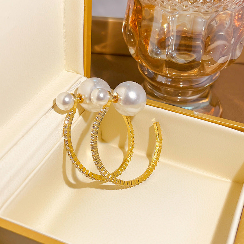 Wholesale Silver Needle Pearl  Rose Bow Front and Back Large Earrings