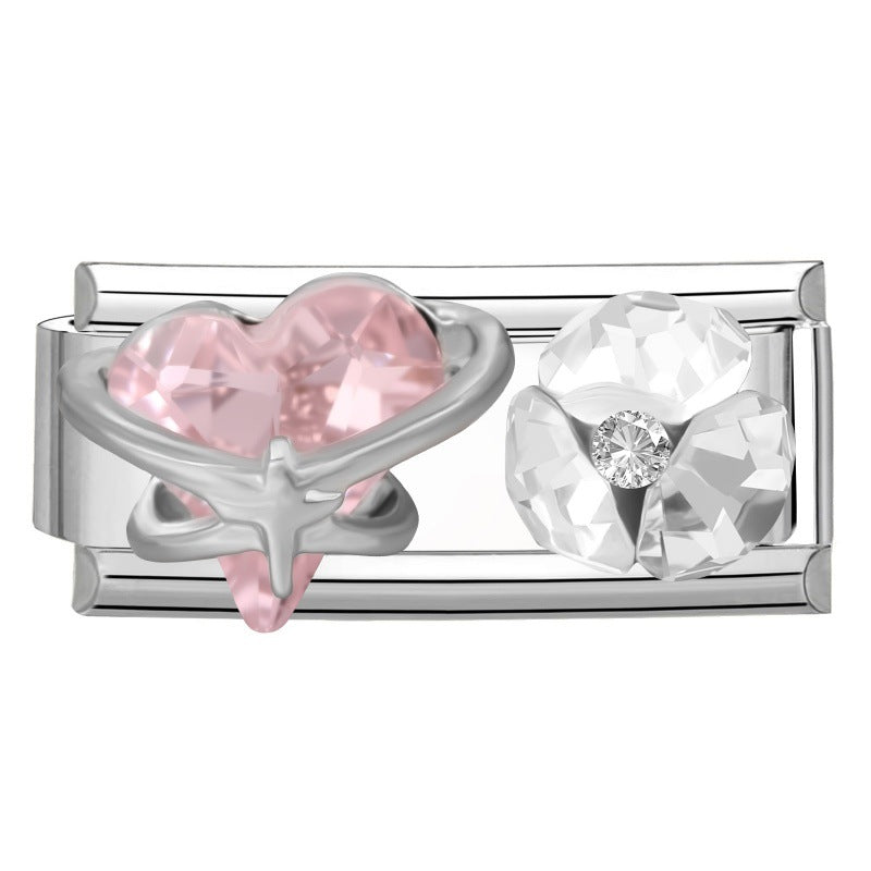 Wholesale Stainless Steel DIY Modular Pink Heart Pearl Crystal Bracelet - Chic Fashion Jewelry Accessory for Boutique Resale