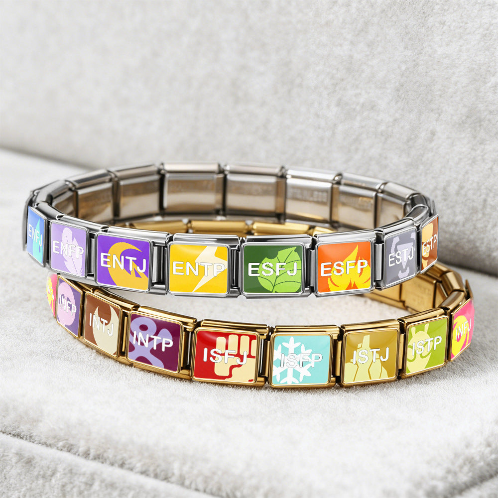 Wholesale Stainless Steel MBTI Personality Modular Bracelet,  Trendy DIY Detachable Jewelry Accessory for Everyday Wear