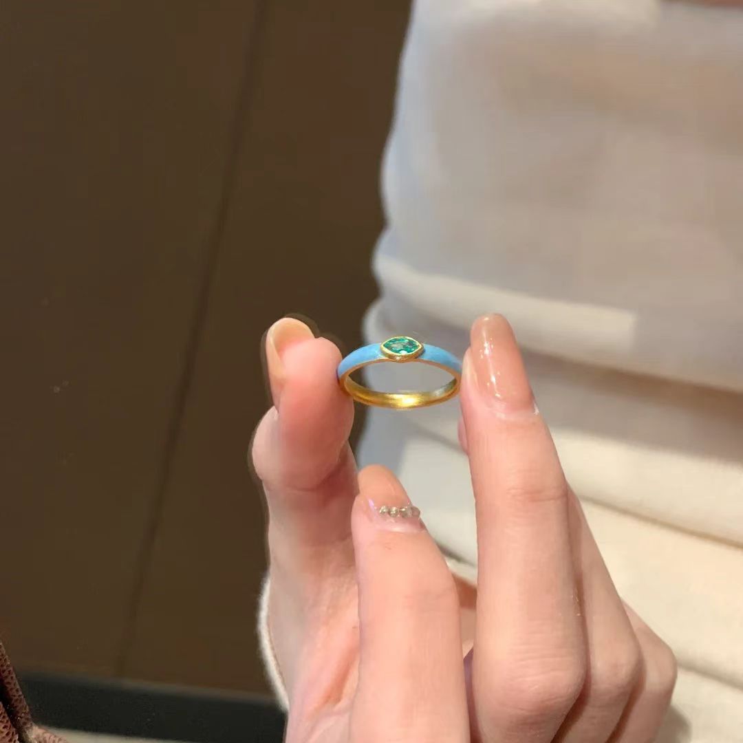 Wholesale Macaron-Colored Dopamine Retro Zircon Enamel Ring French Style Stackable Index Finger Ring for Women