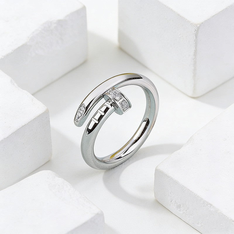 Wholesale Trendy Diamond Nail Couple Ring Everyday Fashion Accessory Gift