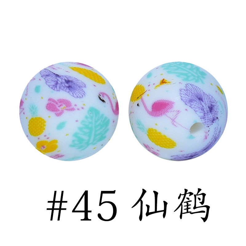 Wholesale 50pcs 15mm Western Style Leopard Skull Color Aztec Printed Silicone Balls Beads ACC-BDS-HeSheng009