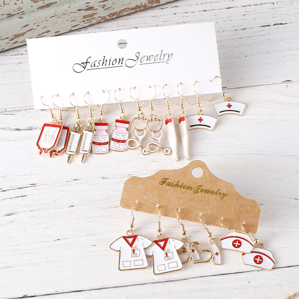 Wholesale  Nurses Day Nurses Hat Nurses Clothing Stethoscope Pendant Earrings suit