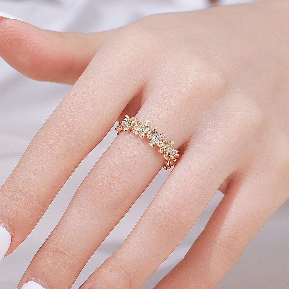 Wholesale Chic Gold Plated Flower Zircon Adjustable Ring For Women Fashion Jewelry Accessory