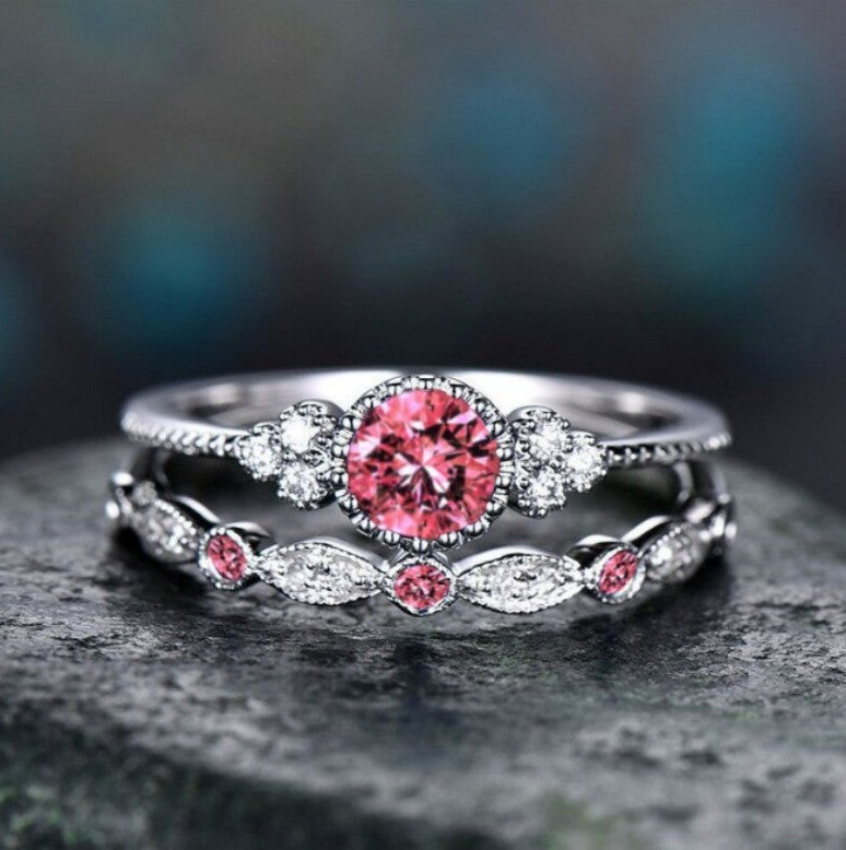 Wholesale Geometric Two Piece Women S Ring Set Purple Alloy Zircon Accent Stylish Boutique Jewelry Accessory