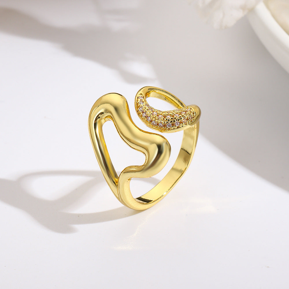 Wholesale 18k copper plated irregular heart-shaped open ring